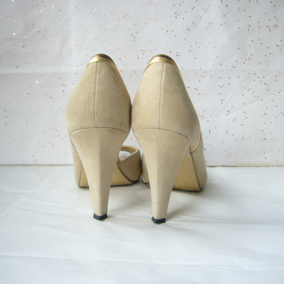 Franco Sarto Beige Gold d'Orsay Peep Toe Pump Great Gatsby Deco  8 Event Party - Picture 8 of 8